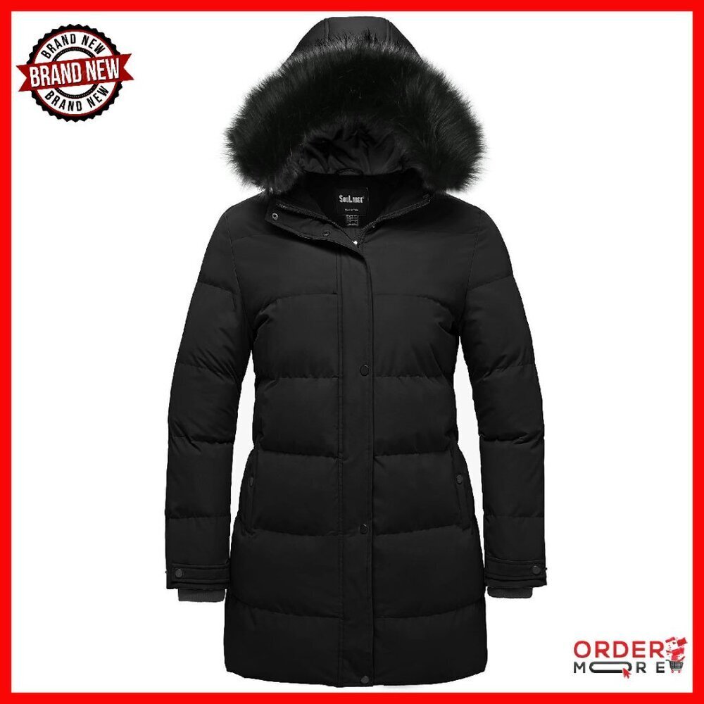 Plus Size Winter Puffer Coat with Faux Fur Hood Quilted Long